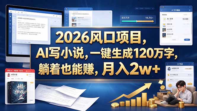 2026 风口项目，AI 写小说，一键生成 120 万字，躺着也能赚，月入 2w +-来聚吧