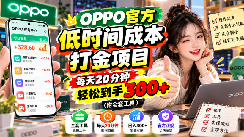 OPPO官方低时间成本打金项目，每天20分钟，轻松到手300+(附全套工具)【揭秘】-来聚吧