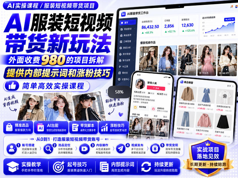 外面收费980AI快手带货系统课程，内部课程首次外放，操作简单高效，一分钟一条爆款视频-来聚吧