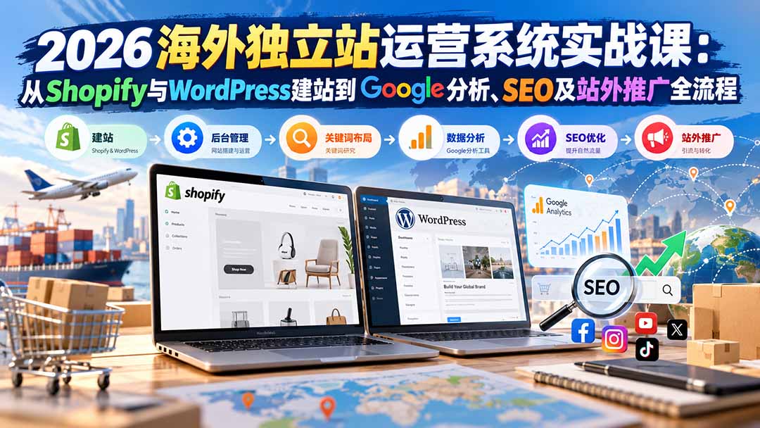 2026海外独立站运营系统实战课：从Shopify与WordPress建站到Google分析、SEO及站外推广全流程-来聚吧