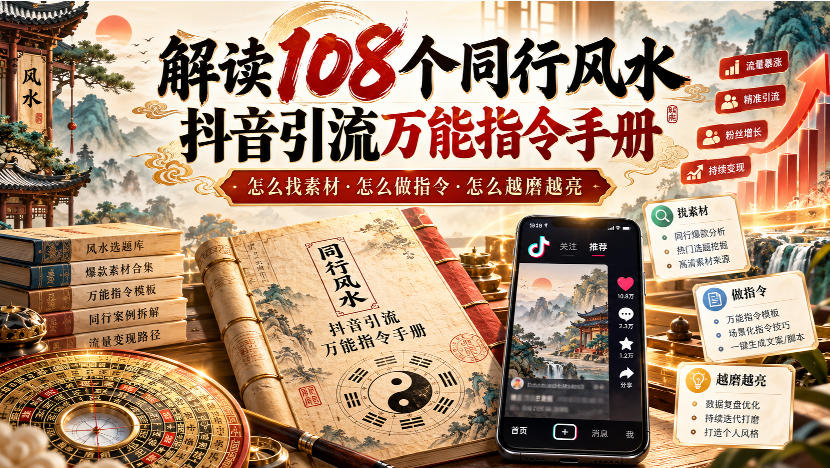 解读108个同行风水抖音引流万能指令手册,怎么找素材·怎么做指令·怎么越磨越亮【文档】-来聚吧
