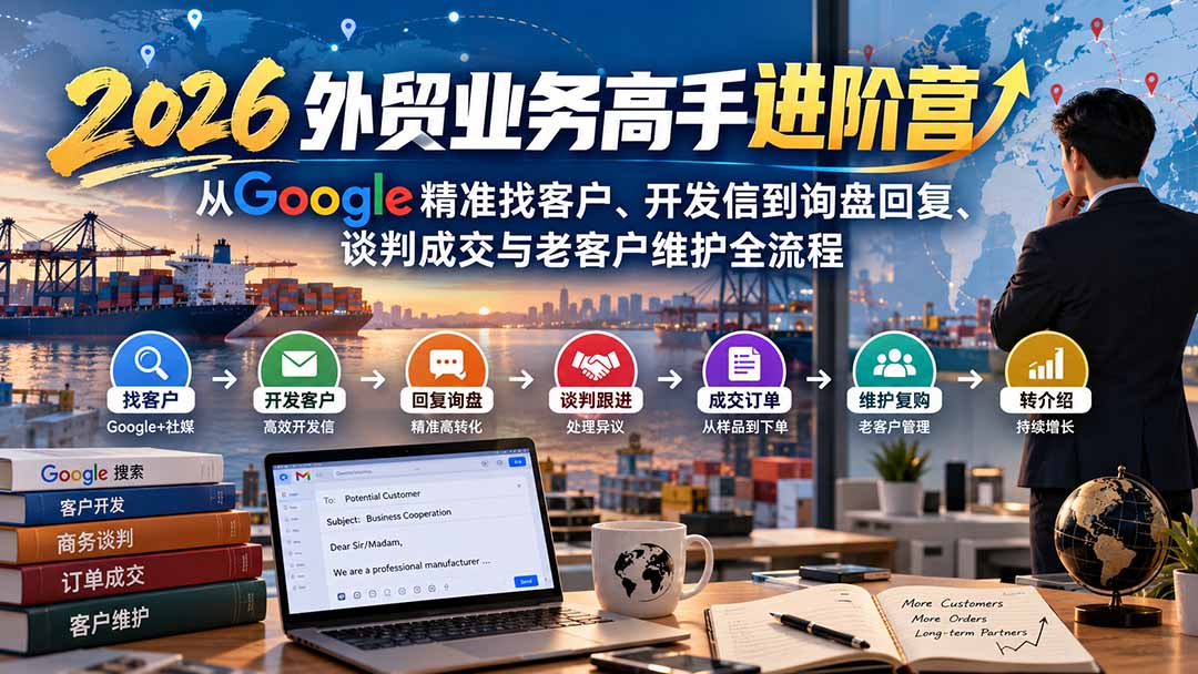 2026外贸业务高手进阶营：从Google精准找客户、开发信到询盘回复、谈判成交与老客户维护全流程-来聚吧