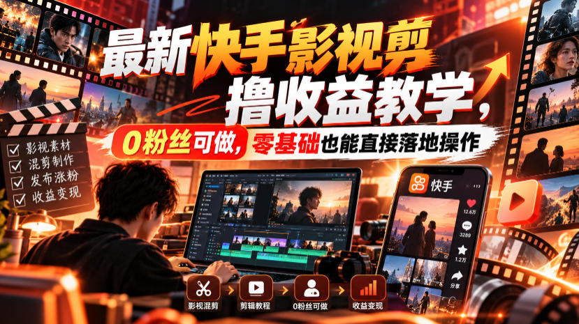 最新快手影视混剪撸收益教学,0粉丝可做,零基础也能直接落地操作-来聚吧