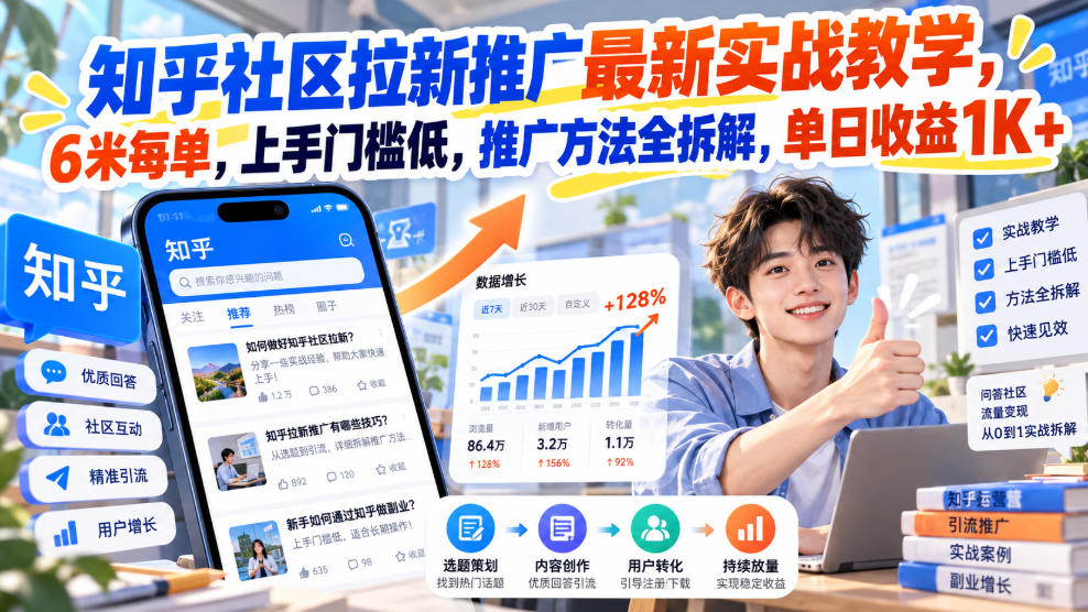 知乎社区拉新推广最新实战教学,6米每单,上手门槛低,推广方法全拆解,单日收益1K+!(更新0930)-来聚吧