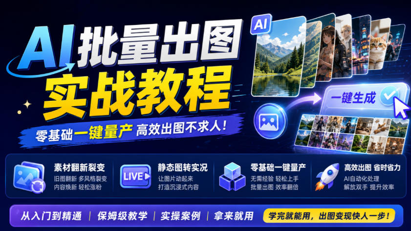 AI批量出图实战教程,素材翻新裂变,静态图转实况,零基础一键量产-来聚吧