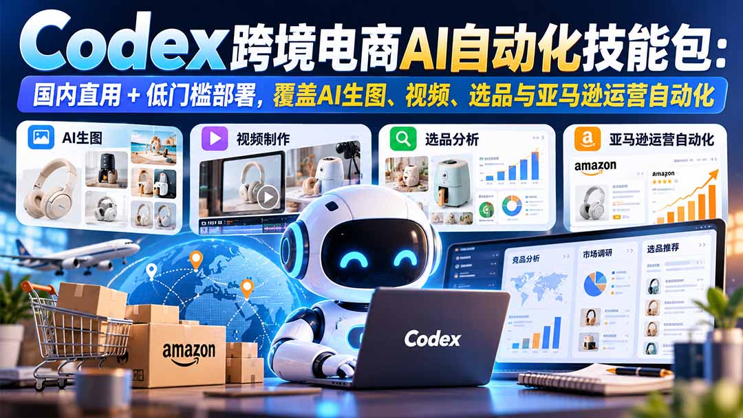【无水印】Codex跨境电商AI自动化技能包:国内直用+低门槛部署,覆盖AI生图、视频、选品与亚马逊运营自动化-来聚吧