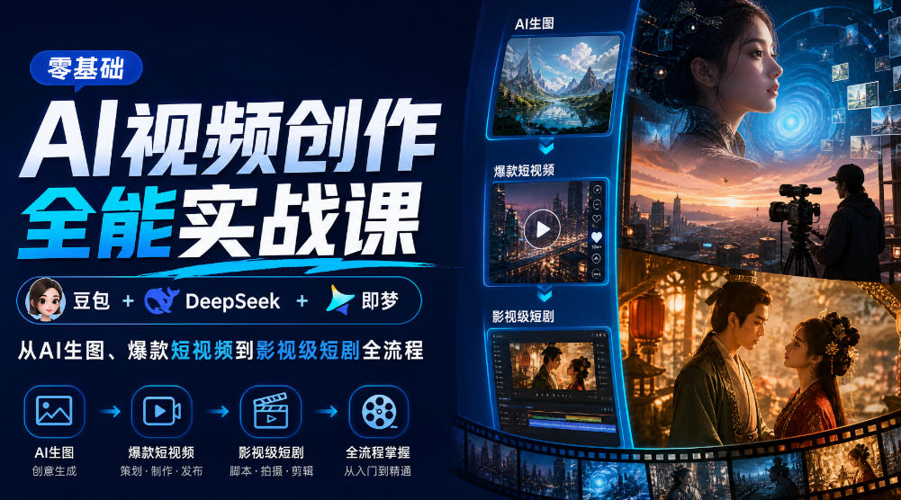 零基础AI视频创作全能实战课｜豆包+DeepSeek+即梦，从AI生图、爆款短视频到影视级短剧全流程-来聚吧