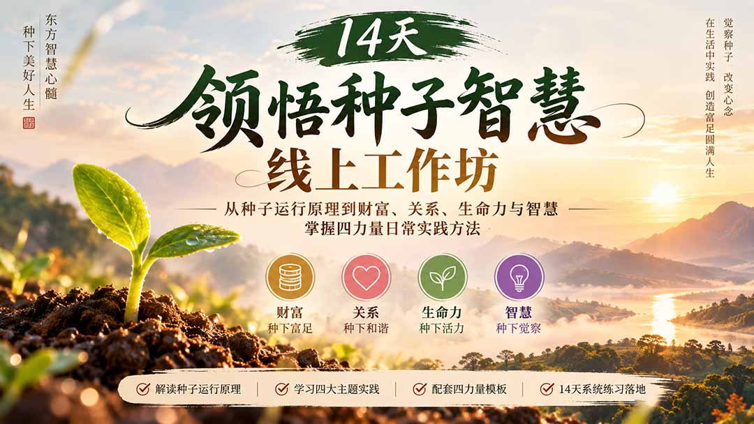 14天领悟种子智慧线上工作坊|从种子运行原理到财富、关系、生命力与智慧,掌握四力量日常实践方法-来聚吧
