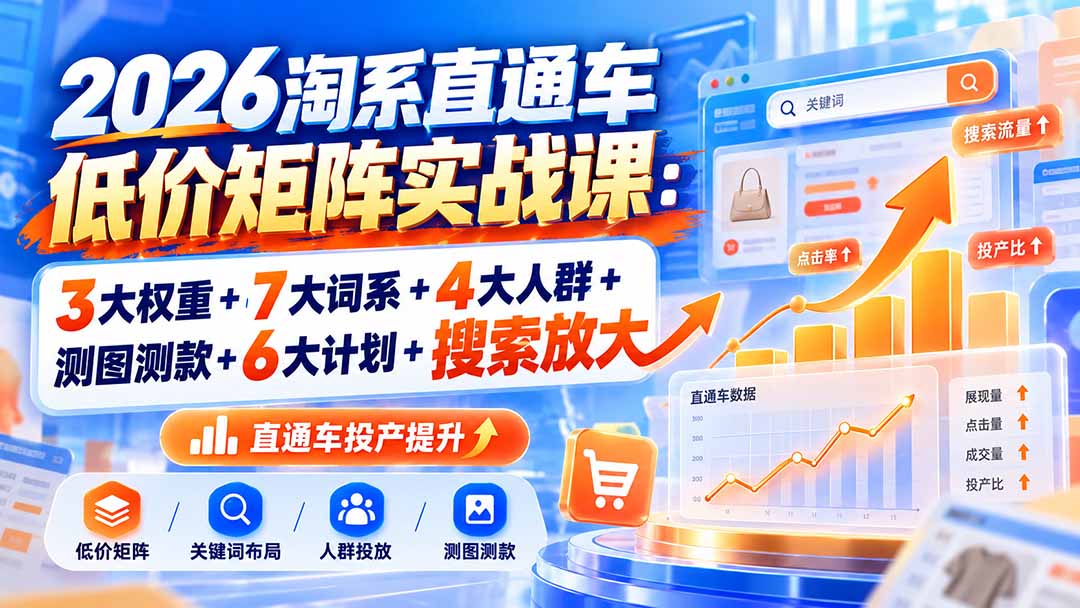2026淘系直通车低价矩阵实战课:3大权重+7大词系+4大人群+测图测款+6大计划+搜索放大-来聚吧