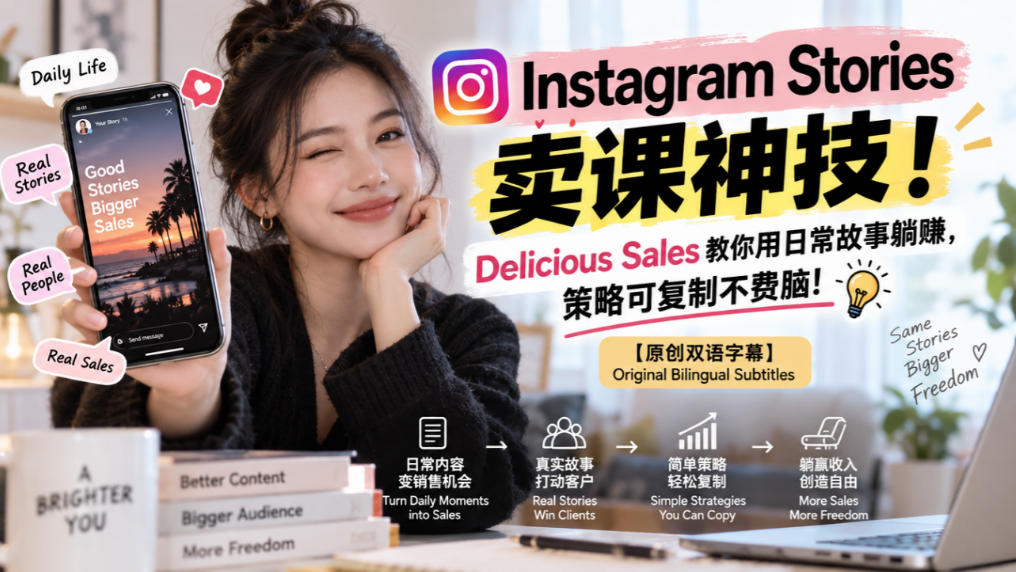 Instagram Stories卖课神技!Delicious Sales教你用日常故事躺賺,策略可复制不费脑!【原创双语字幕】-来聚吧