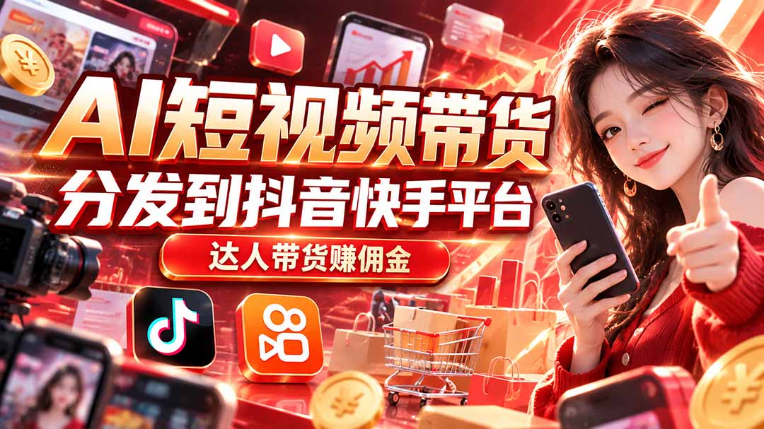 【AI短视频带货】分发到抖音快手平台，达人带货赚佣金-来聚吧