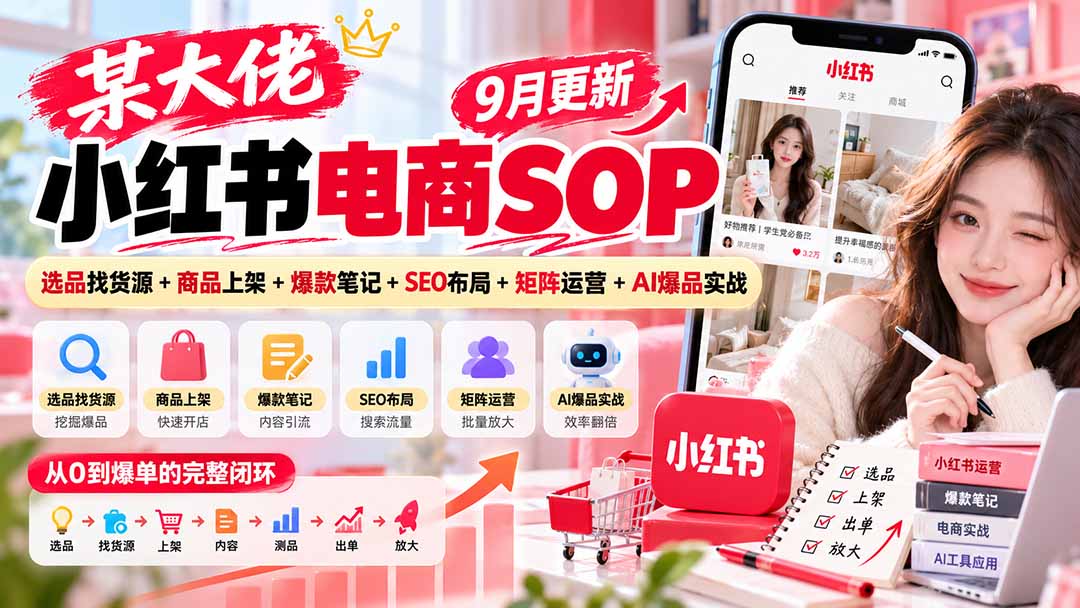 某大佬小红书电商SOP|9月更新:选品找货源+商品上架+爆款笔记+SEO布局+矩阵运营+AI爆品实战-来聚吧