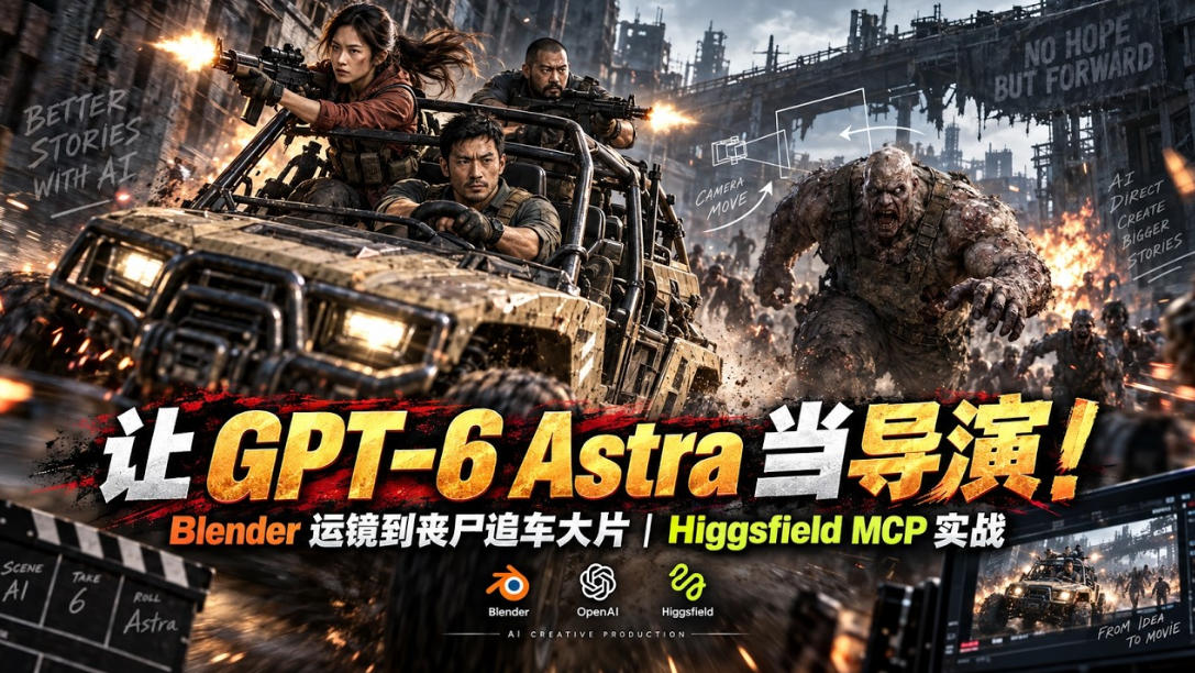 让GPT-6 Astra当导演!Blender运镜到丧尸追车大片|Higgsfield MCP实战-来聚吧
