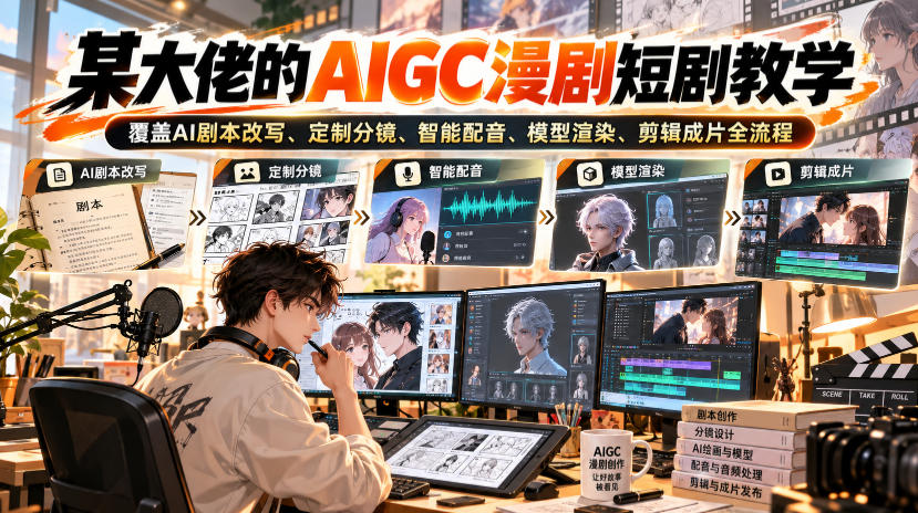 某大佬的AIGC漫剧短剧教学,覆盖AI剧本改写、定制分镜、智能配音、模型渲染、剪辑成片全流程-来聚吧