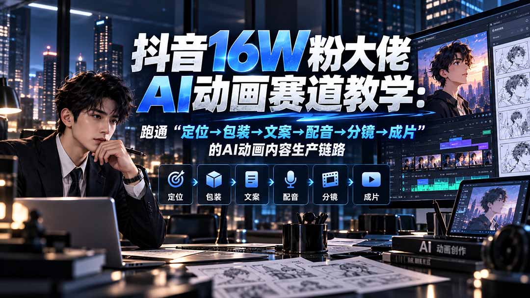 抖音16W粉大佬规则门禁AI动画赛道教学：跑通“定位→包装→文案→配音→分镜→成片”的AI动画内容生产链路-来聚吧