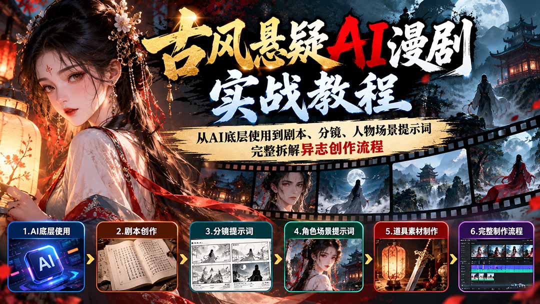 古风悬疑AI漫剧实战教程：从AI底层使用到剧本、分镜、人物场景提示词，完整拆解异志创作流程-来聚吧