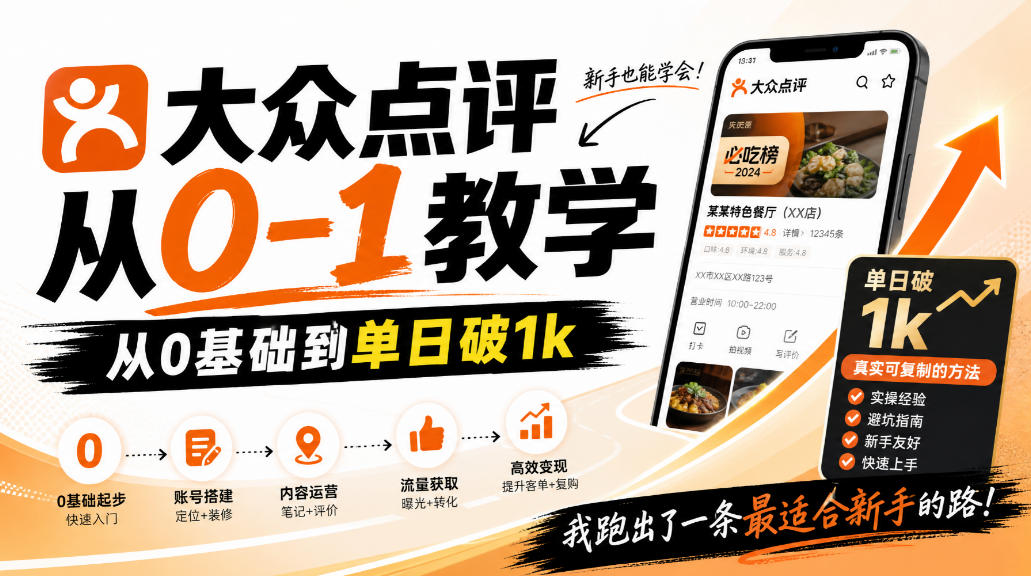 大众点评分成从0-1教学,从0基础到单日破1k,我跑出了一条最适合新手的路-来聚吧