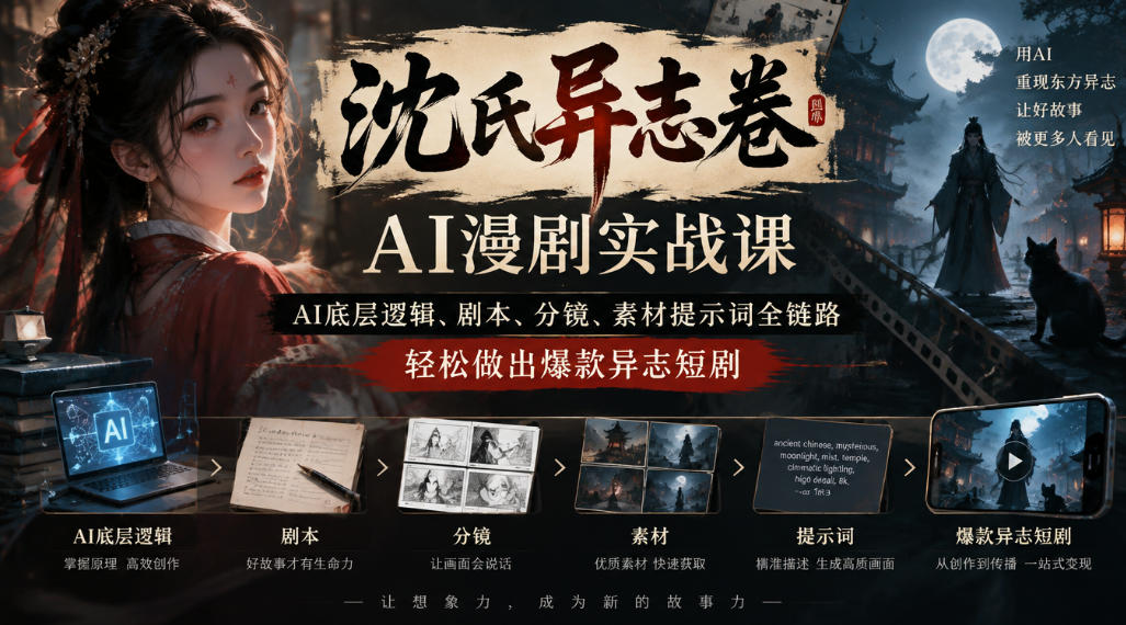 沈氏异志卷AI漫剧实战课|AI底层逻辑、剧本、分镜、素材提示词全链路,轻松做出爆款异志短剧-来聚吧