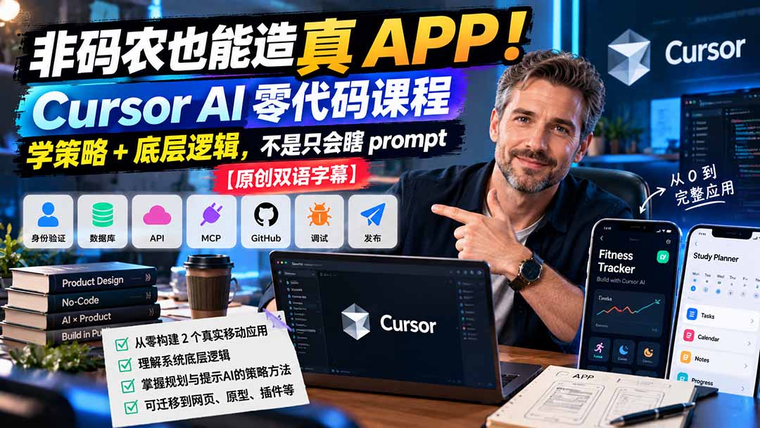 非码农也能造真 APP!Cursor AI 零代码课程:学策略 + 底层逻辑,不是只会瞎 prompt【原创双语字幕】-来聚吧