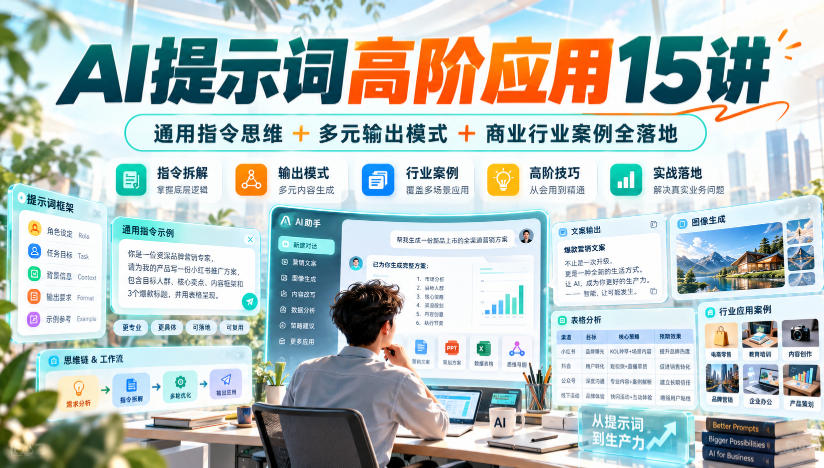 AI提示词高阶应用15讲｜通用指令思维+多元输出模式+商业行业案例全落地-来聚吧