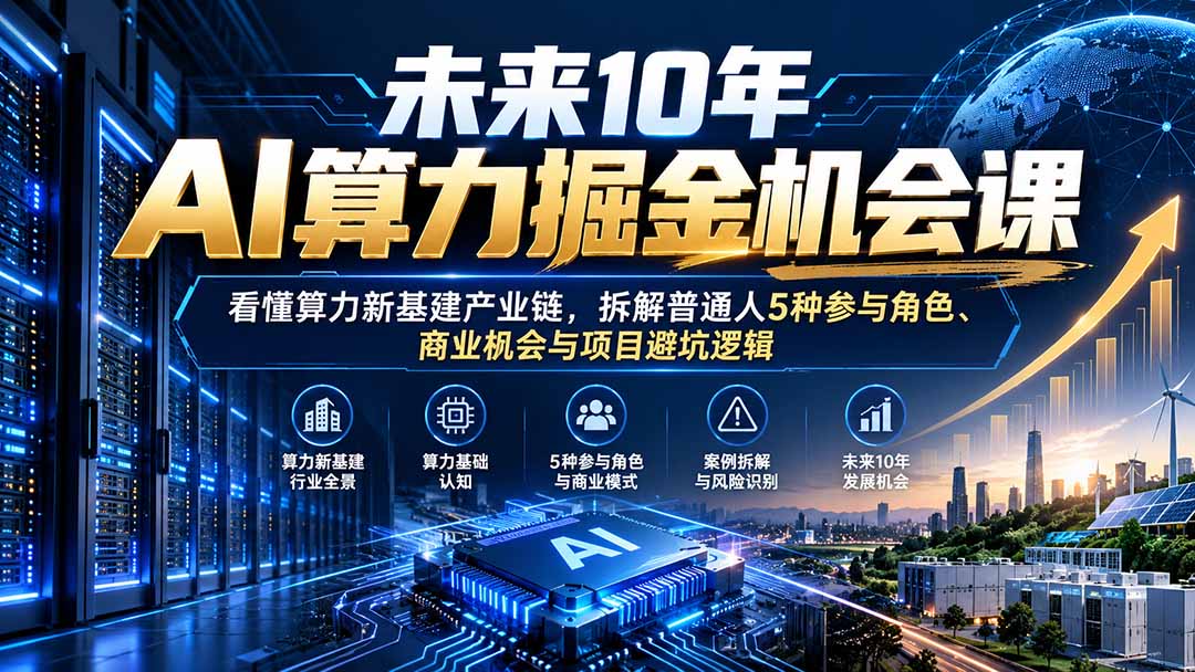 未来10年AI算力掘金机会课:看懂算力新基建产业链,拆解普通人5种参与角色、商业机会与项目避坑逻辑-来聚吧