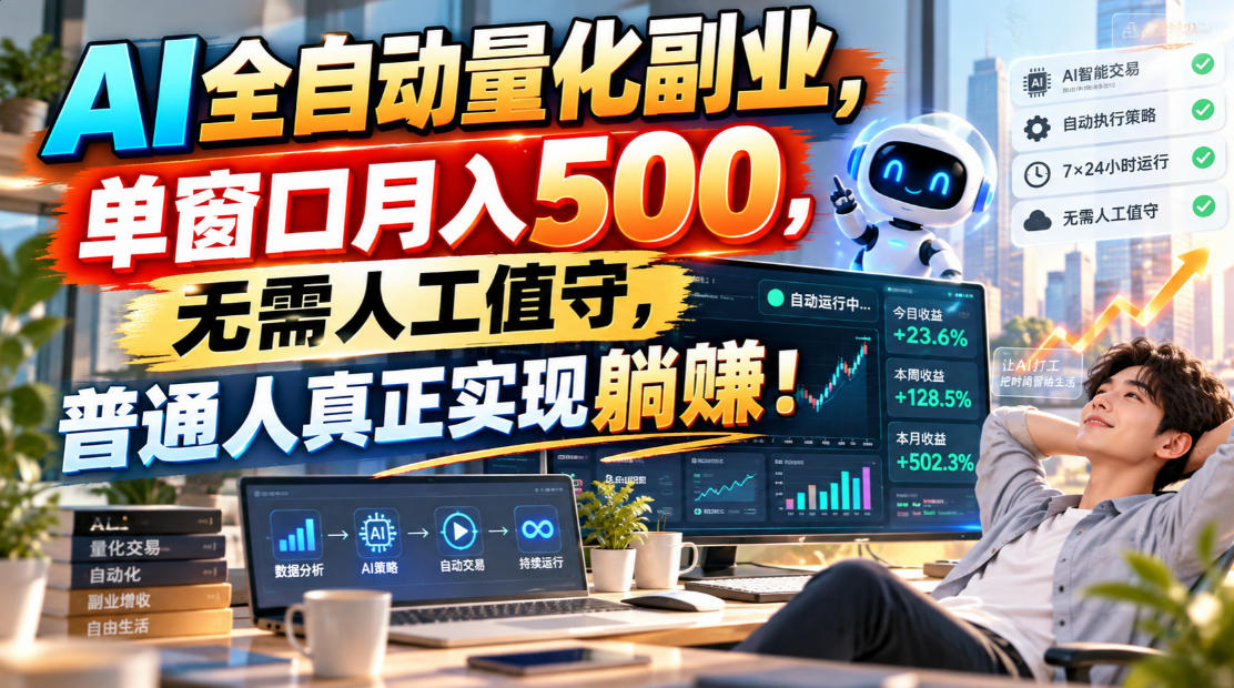 AI全自动量化副业，单窗口月入500，无需人工值守，普通人真正实现躺賺！-来聚吧