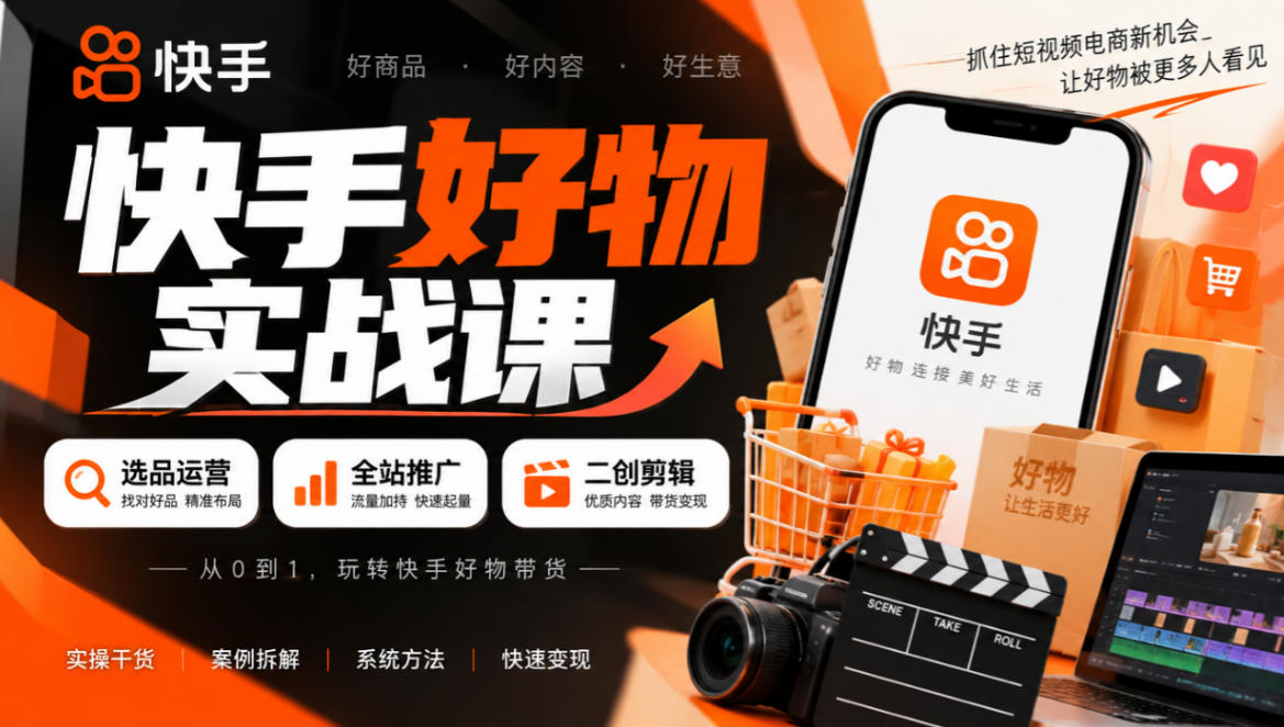 快手好物实战课|选品运营+全站推广+二创剪辑带货变现-来聚吧