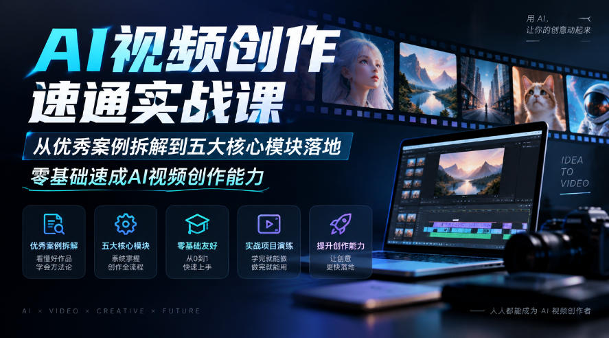 AI视频创作速通实战课｜从优秀案例拆解到五大核心模块落地，零基础速成AI视频创作能力-来聚吧