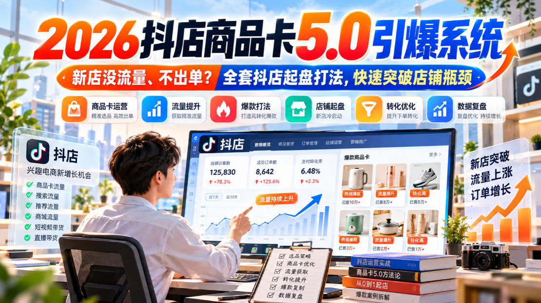2026抖店商品卡5.0引爆店铺流量,新店没流量、不出单?全套抖店起盘打法,快速突破店铺瓶颈-来聚吧