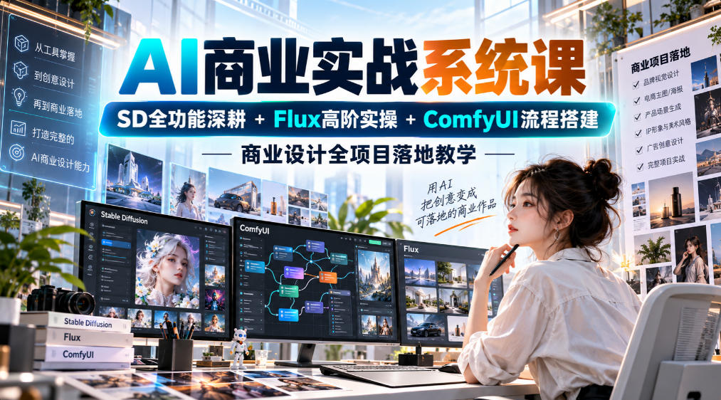 AI商业实战系统课|SD全功能深耕+Flux高阶实操+Comfyui流程搭建,商业设计全项目落地教学-来聚吧