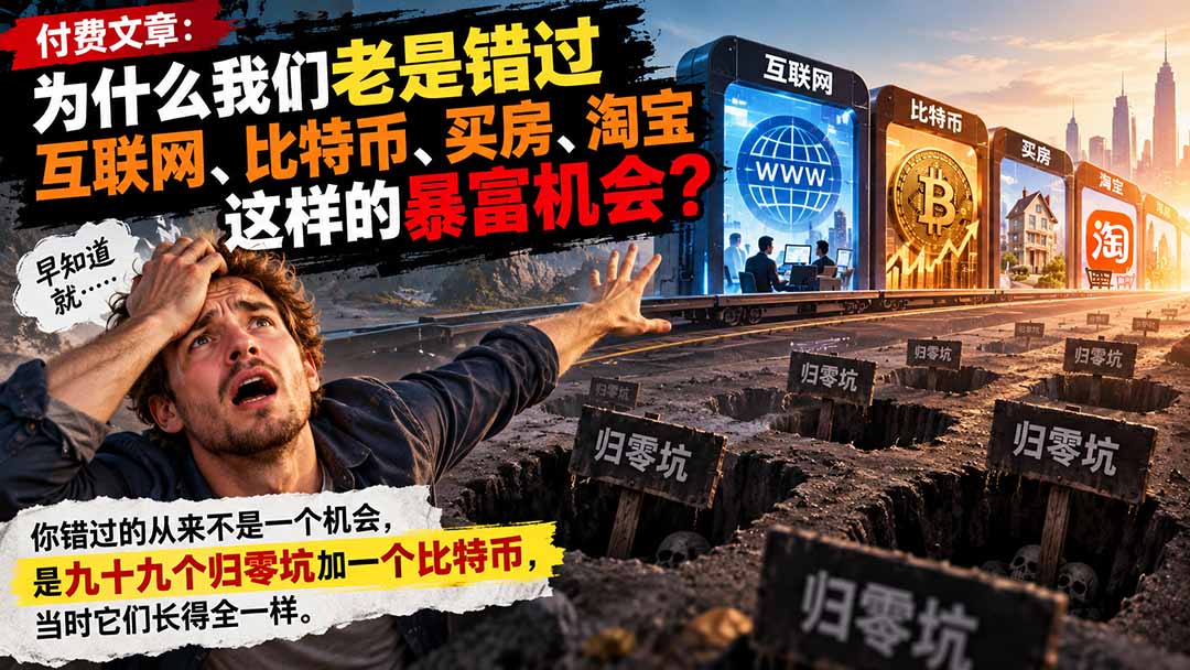 付费文章:为什么我们老是错过互联网、比特币、买 房、淘宝这样的暴富机会?-来聚吧