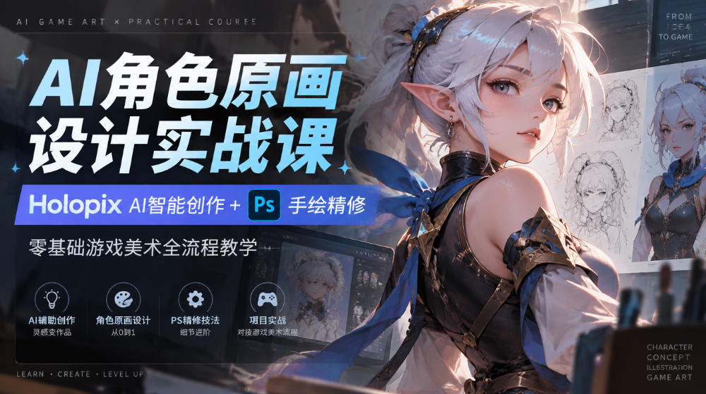 AI角色原画设计实战课|Holopix AI智能创作+PS手绘精修,零基础游戏美术全流程教学-来聚吧