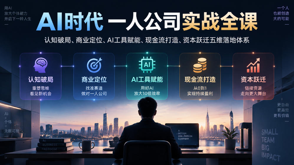 AI时代一人公司实战全课|认知破局、商业定位、AI工具赋能、现金流打造、资本跃迁五维落地体系-来聚吧