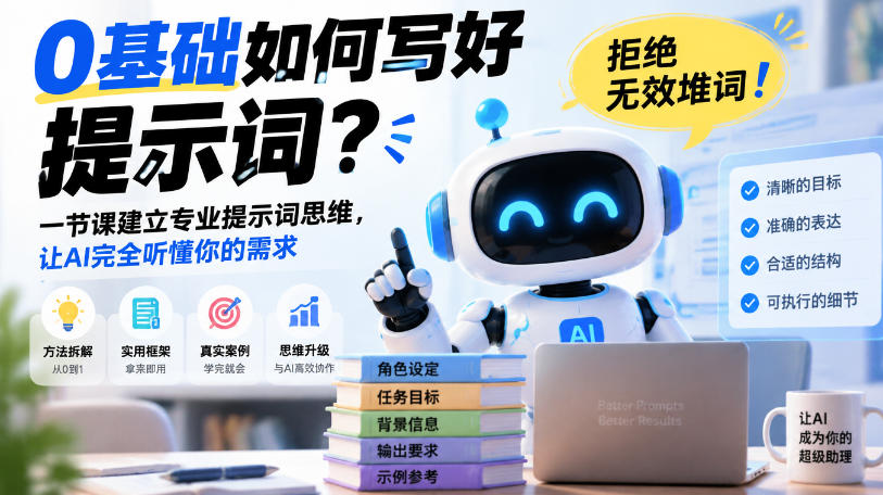 0基础如何写好提示词,拒绝无效堆词!一节课建立专业提示词思维,让AI完全听懂你的需求-来聚吧