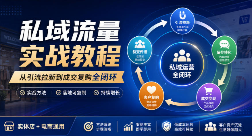 私域流量实战教程,从引流拉新到成交复购全闭环,实体店电商通用-来聚吧