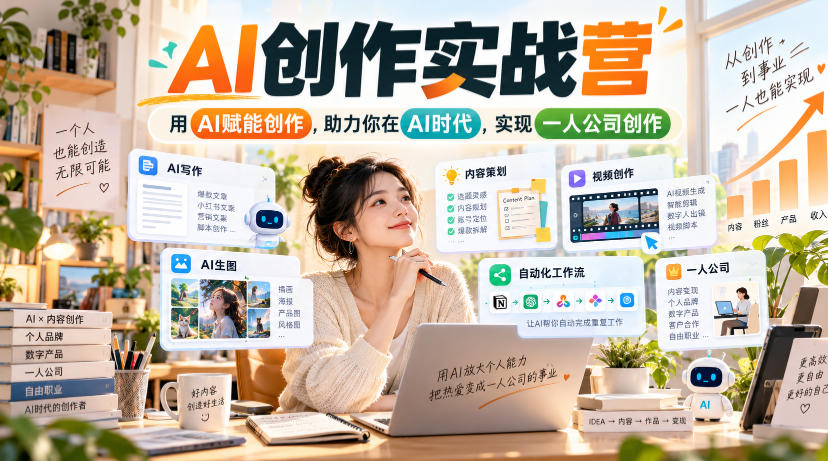 AI创作实战营,用AI赋能创作,助力你在AI时代,实现一人公司创作-来聚吧