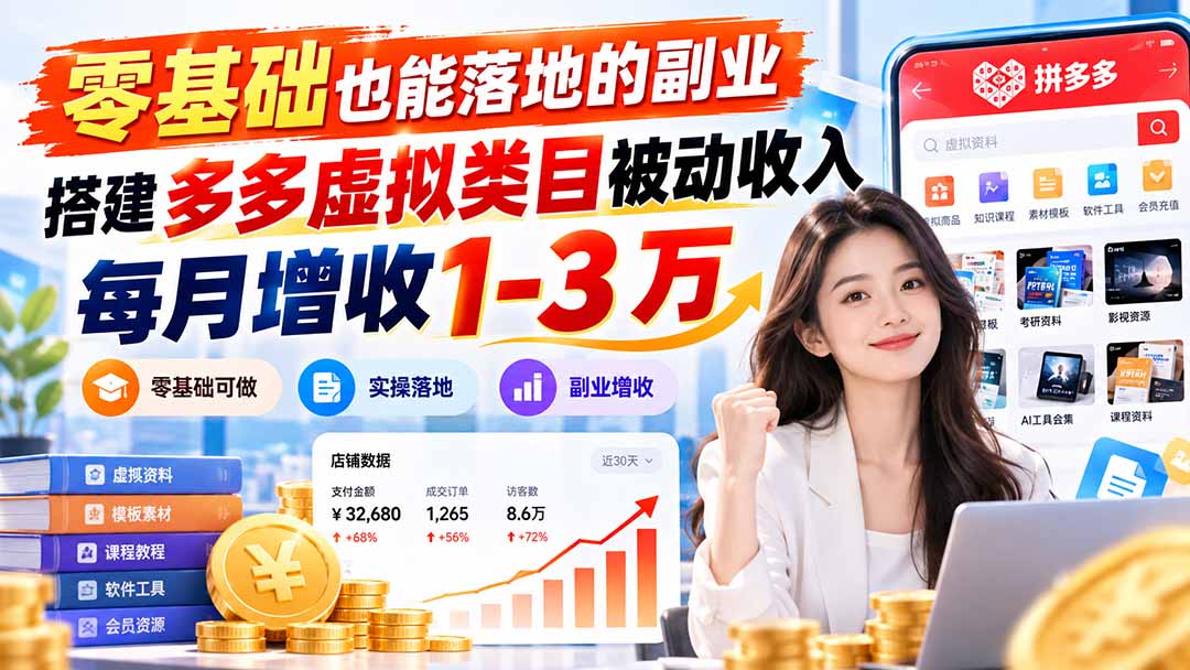 零基础也能落地的副业,搭建多多虚拟类目被动收入,每月增收 1-3 万-来聚吧