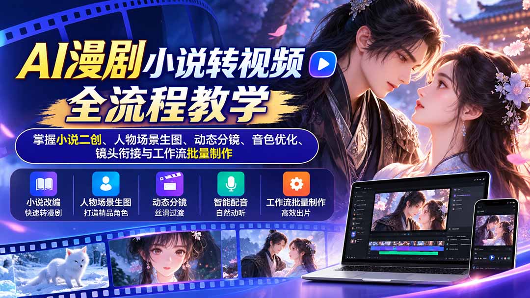 AI漫剧小说转视频全流程教学：掌握小说二创、人物场景生图、动态分镜、音色优化、镜头衔接与工作流批量制作-来聚吧