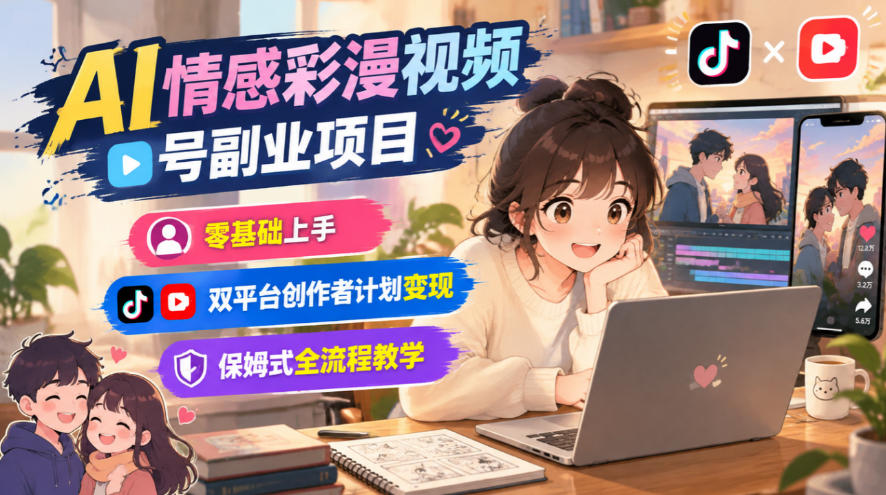 AI情感彩漫视频号副业项目,零基础上手,双平台创作者计划变现,保姆式全流程教学-来聚吧