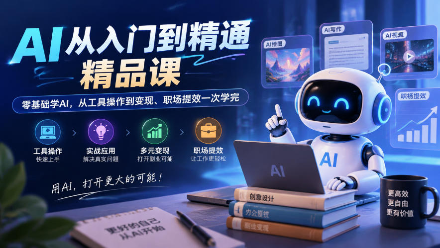 AI从入门到精通精品课,零基础学AI,从工具操作到变现、职场提效一次学完-来聚吧