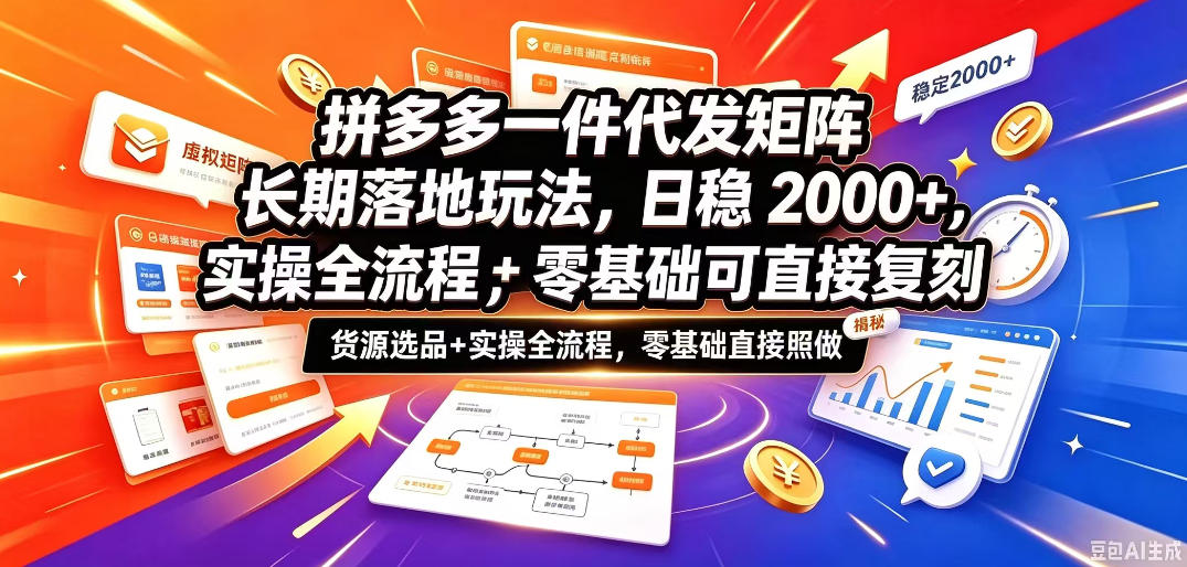 拼多多一件代发矩阵长期落地玩法,日稳入2k+,选品货源+实操全流程,零基础可直接复刻【拆解】-来聚吧