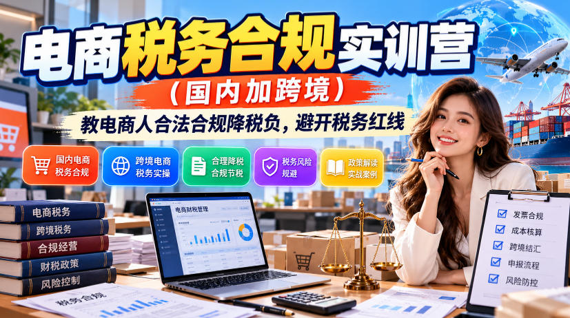 电商税务合规实训营(国内加跨境),教电商人合法合规降税负,避开税务红线-来聚吧