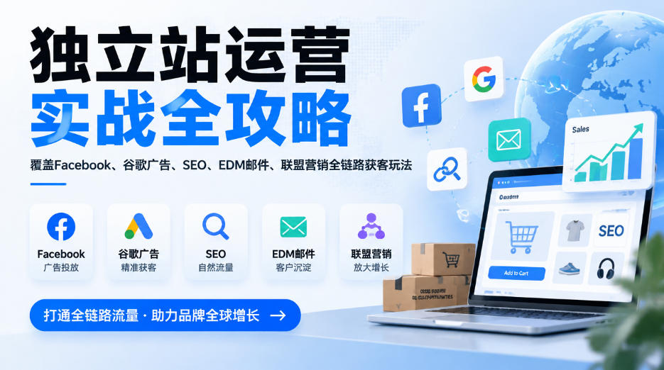 独立站运营实战全攻略,覆盖Facebook、谷歌广告、SEO、EDM邮件、联盟营销全链路获客玩法(更新2026)-来聚吧