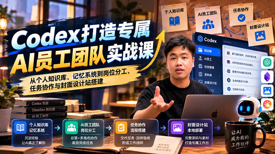 【无水印】Codex打造专属AI员工团队实战课:从个人知识库、记忆系统到岗位分工、任务协作与封面设计站搭建-来聚吧