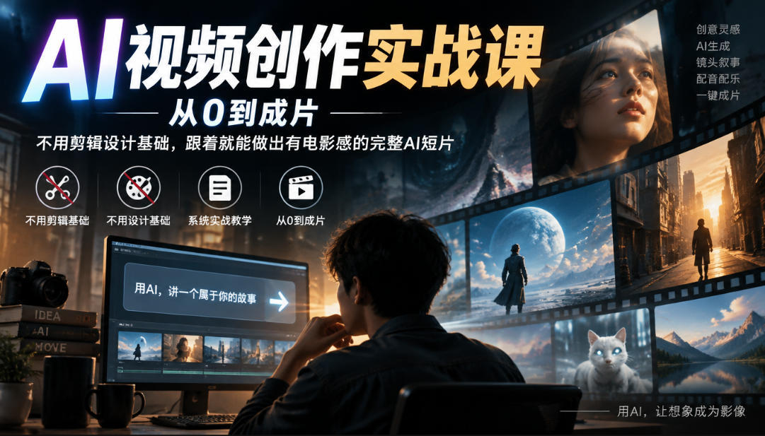 AI视频创作实战课，从0到成片，不用剪辑设计基础，跟着就能做出有电影感的完整AI短片-来聚吧