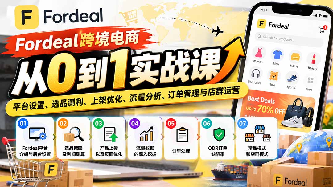 Fordeal跨境电商从0到1实战课:平台设置、选品测利、上架优化、流量分析、订单管理与店群运营-来聚吧