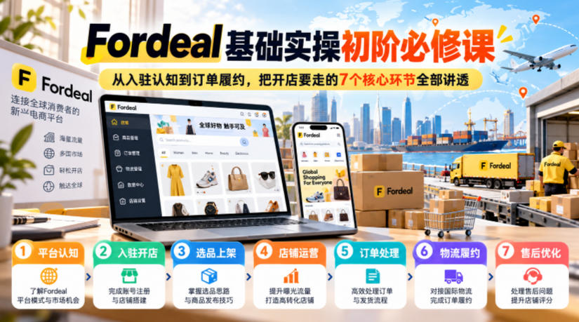 Fordeal基础实操初阶必修课,从入驻认知到订单履约,把开店要走的7个核心环节全部讲透-来聚吧