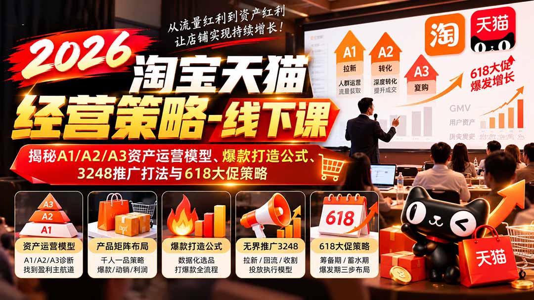 2026淘宝天猫经营策略-线下课:揭秘A1/A2/A3资产运营模型、爆款打造公式、3248推广打法与618大促策略-来聚吧