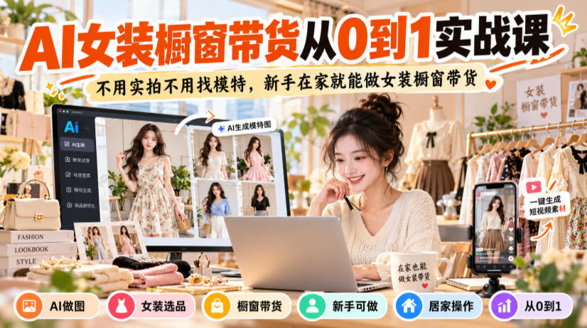 AI女装橱窗带货从0到1实战课,不用实拍不用找模特,新手在家就能做女装橱窗带货-来聚吧