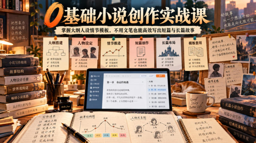 0基础小说创作实战课|掌握大纲人设情节模板,不用文笔也能高效写出短篇与长篇故事-来聚吧